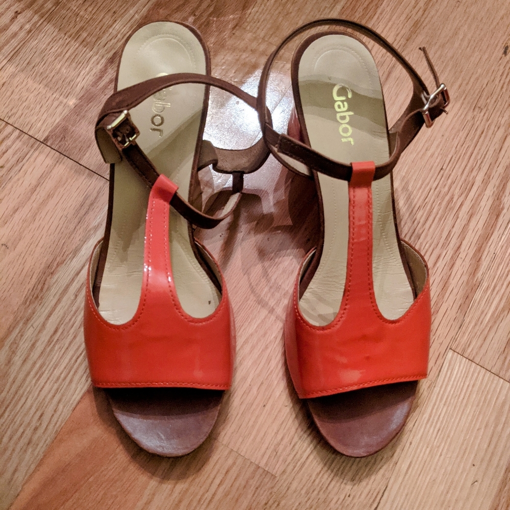 GABOR patent leather orange heeled sandals